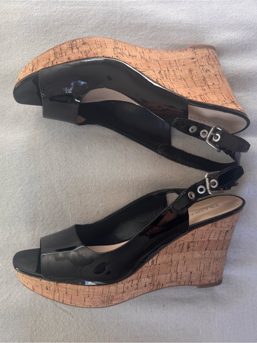 Franco Sarto Black Patent Open-Toe Slingback Sandals